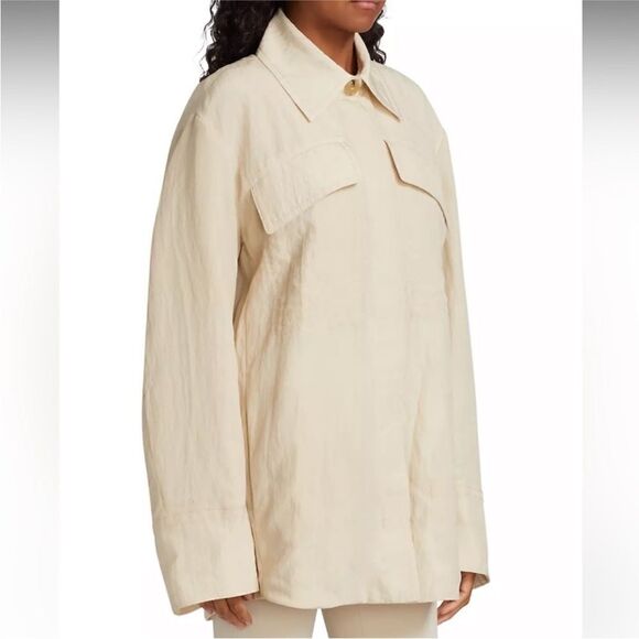 VINCE Padded Shirt Jacket Women Size Small Textured Coat Cream Neutral Relaxed - Picture 2 of 13